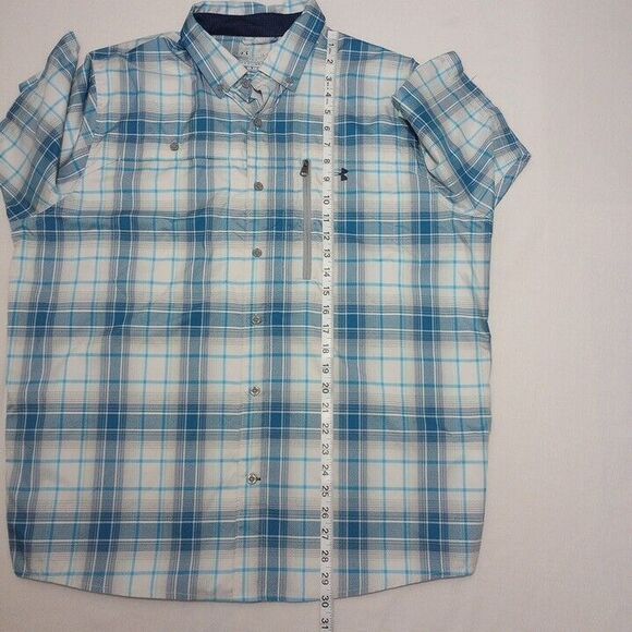 Under Armour Men's Large Shirt Heatgear Button Up Vented Short Sleeve Plaid - Picture 5 of 8